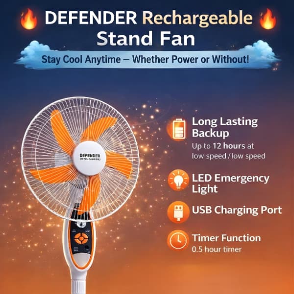 Defender 16” Rechargeable Stand Fan